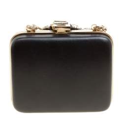 Rochas Black Leather Crystal Embellished Clutch