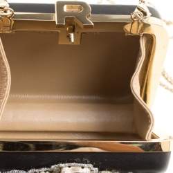 Rochas Black Leather Crystal Embellished Clutch