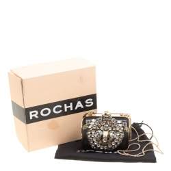 Rochas Black Leather Crystal Embellished Clutch