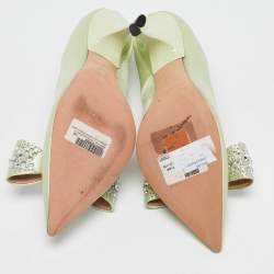 Rochas Light Green Satin Crystal Embellished Bow Pumps Size 37