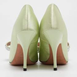 Rochas Light Green Satin Crystal Embellished Bow Pumps Size 37