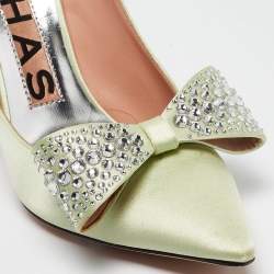 Rochas Light Green Satin Crystal Embellished Bow Pumps Size 37