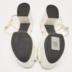 Pre Owned Rochas White Leather Cutout Platform Ankle Strap Sandals Size 38