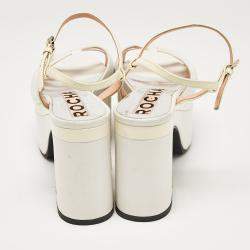 Pre Owned Rochas White Leather Cutout Platform Ankle Strap Sandals Size 38