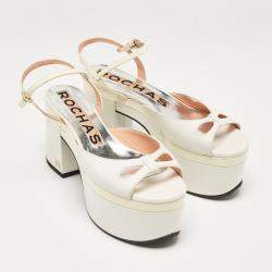 Pre Owned Rochas White Leather Cutout Platform Ankle Strap Sandals Size 38
