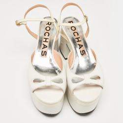 Pre Owned Rochas White Leather Cutout Platform Ankle Strap Sandals Size 38