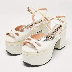 Pre Owned Rochas White Leather Cutout Platform Ankle Strap Sandals Size 38
