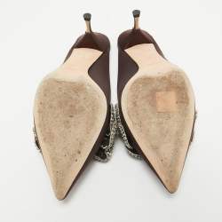 Rochas Burgundy Satin Crystal Embellished Mules Size 38