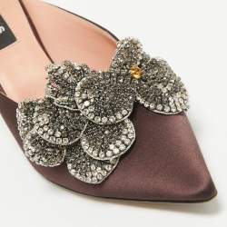 Rochas Burgundy Satin Crystal Embellished Mules Size 38