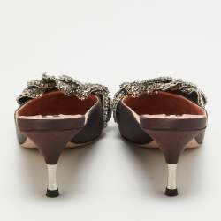 Rochas Burgundy Satin Crystal Embellished Mules Size 38