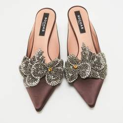 Rochas Burgundy Satin Crystal Embellished Mules Size 38