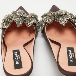 Rochas Burgundy Satin Crystal Embellished Mules Size 38