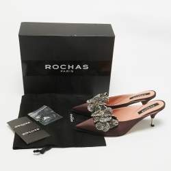Rochas Burgundy Satin Crystal Embellished Mules Size 38