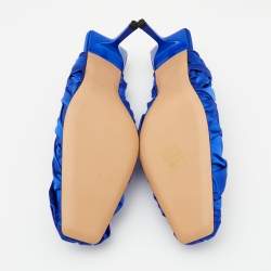 Rochas Blue Satin Crystal Embellished Slingback Pumps Size 40