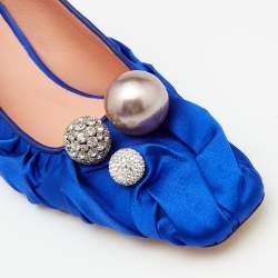 Rochas Blue Satin Crystal Embellished Slingback Pumps Size 40