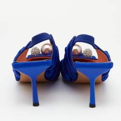 Rochas Blue Satin Crystal Embellished Slingback Pumps Size 40