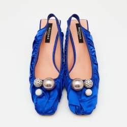 Rochas Blue Satin Crystal Embellished Slingback Pumps Size 40