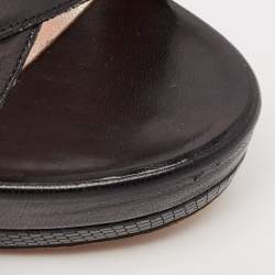 Rochas Black Leather and Lizard Embossed Leather Ankle Strap Sandals Size 40