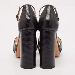 Rochas Black Leather and Lizard Embossed Leather Ankle Strap Sandals Size 40