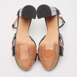 Rochas Black Leather and Lizard Embossed Leather Ankle Strap Sandals Size 40