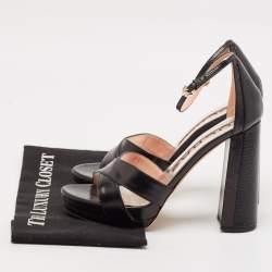 Rochas Black Leather and Lizard Embossed Leather Ankle Strap Sandals Size 40