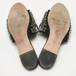Pre Owned Rochas Black Suede and Velvet Crystal Embellished Flat Slides Size 40
