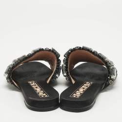 Pre Owned Rochas Black Suede and Velvet Crystal Embellished Flat Slides Size 40