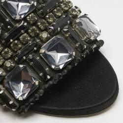 Pre Owned Rochas Black Suede and Velvet Crystal Embellished Flat Slides Size 40