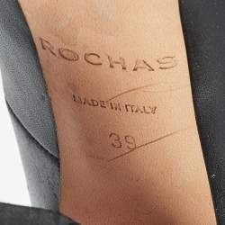 Pre Owned Rochas Black Leather Crystal Embellished Block Heel Pumps Size 39