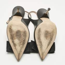 Pre Owned Rochas Black Leather Bow Slingback Pumps Size 40