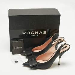 Pre Owned Rochas Black Leather Bow Slingback Pumps Size 40