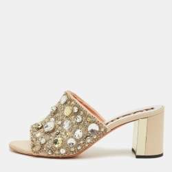 Pre Owned Rochas Beige Suede Crystal Embellished Slide Sandals Size 40