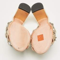 Pre Owned Rochas Beige Suede Crystal Embellished Slide Sandals Size 40