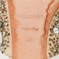 Pre Owned Rochas Beige Suede Crystal Embellished Slide Sandals Size 40