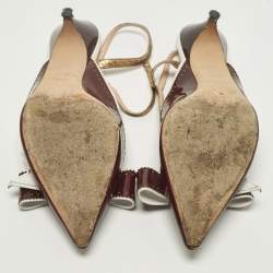 مملوكة مسبقًا حذاء كعب عالي روكاس جلد برغندي / أبيض بفيوكة وسير كاحل مقاس 39.5