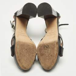 Pre Owned Rochas Size 39 Black Leather and Lizard Embossed Leather Ankle Strap Sandals