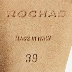 Pre Owned Rochas Size 39 Black Leather and Lizard Embossed Leather Ankle Strap Sandals