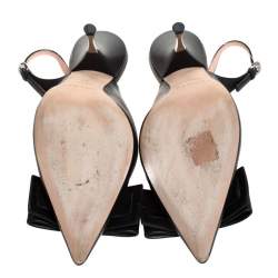 Rochas Black Leather Bow Slingback Sandals Size 40