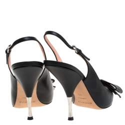 Rochas Black Leather Bow Slingback Sandals Size 40