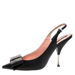 Rochas Black Leather Bow Slingback Sandals Size 40