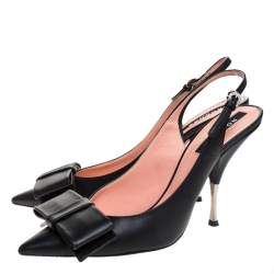 Rochas Black Leather Bow Slingback Sandals Size 40