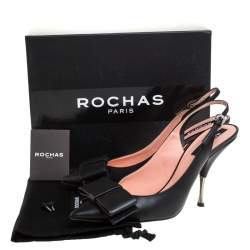 Rochas Black Leather Bow Slingback Sandals Size 40