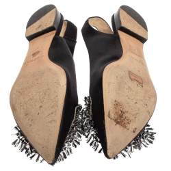 Pre Owned Rochas Black Satin Embellished Flat Slingback Sandals Size 36