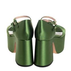 Rochas Green Satin Platform Ankle Strap Sandals Size 39