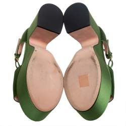Rochas Green Satin Platform Ankle Strap Sandals Size 39