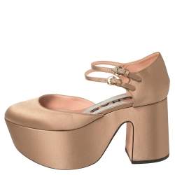Rochas Beige Satin Platform Ankle Strap Pumps Size 39