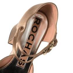 Rochas Beige Satin Platform Ankle Strap Pumps Size 39