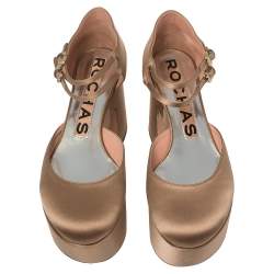 Rochas Beige Satin Platform Ankle Strap Pumps Size 39