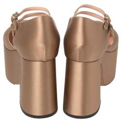 Rochas Beige Satin Platform Ankle Strap Pumps Size 39