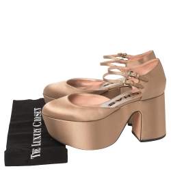 Rochas Beige Satin Platform Ankle Strap Pumps Size 39